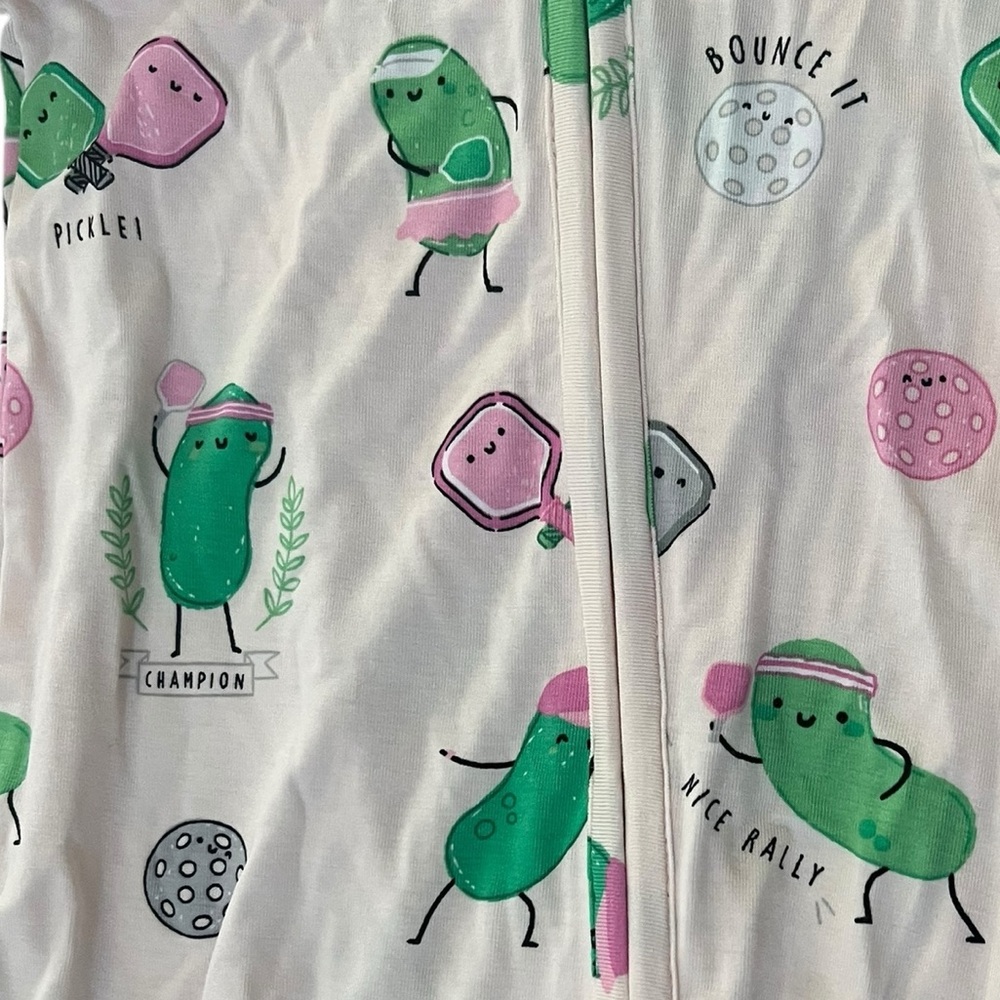 Angel Dear baby pickleball One Piece Footie - Pink and Green - Picture 3 of 6